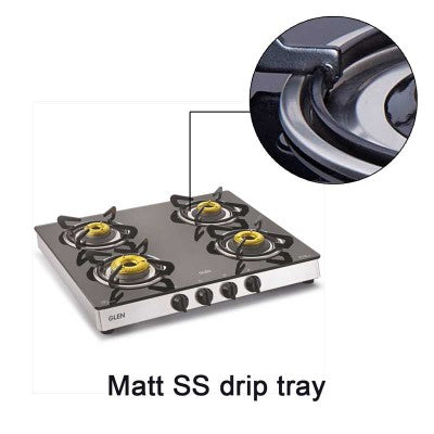 4 Burner Glass Gas Stove 1 High Flame 3 Forged Brass Burners 60 CM (CT1042GTFB) - Manual/Auto Ignition