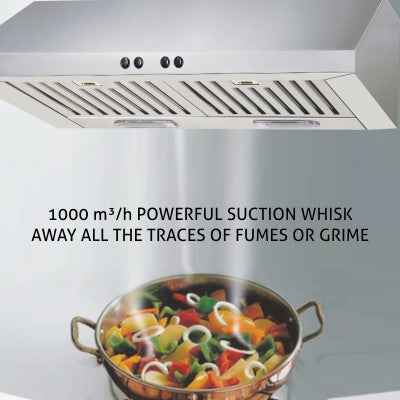 Straight Line Kitchen Chimney with Push Button Baffle filters 60cm 1000 m3/h -Silver (6002 DX SS)