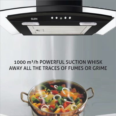Kitchen Chimney Curved Glass with Push Button Baffle filters 60cm 1000 m3/h -Black (6070 JU BL)